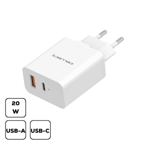 Incarcarcator Type-C si USB Rapid 20W Cellect Alb