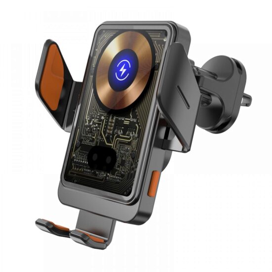 Suport auto magnetic wireless pentru grila de aerisire cu funcție de încărcare, Cellect Transparent