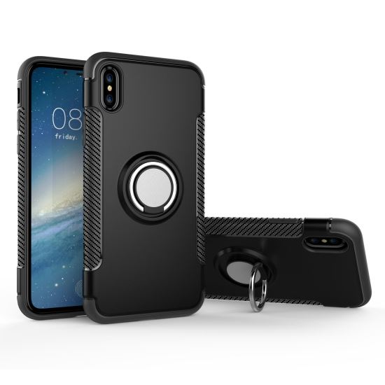 Husa iPhone X Neagra cu magnet si inel pentru suporti auto magnetice